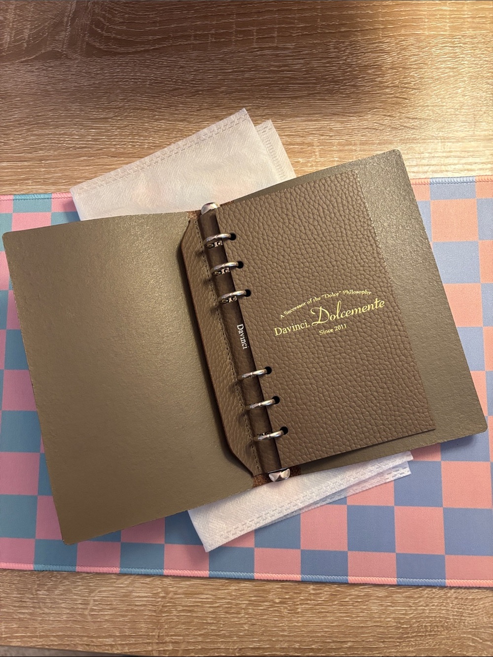 Davinci Personal Rings Bible Sz Dolcemente Organizer Planner Taupe Leather - Picture 3 of 16